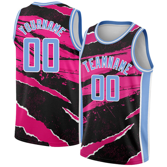 Custom Black Light Blue-Pink 3D Pattern Design Torn Paper Style Authentic Basketball Jersey - Sky-Custom