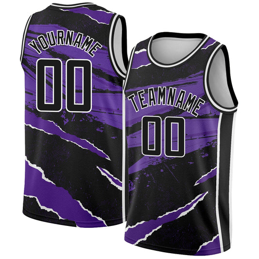 Custom Black Purple-White 3D Pattern Design Torn Paper Style Authentic Basketball Jersey - Sky-Custom