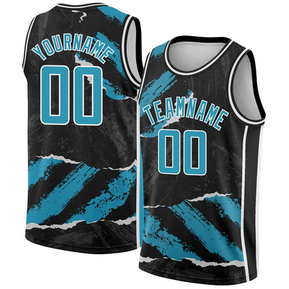 Custom Black Panther Blue-White 3D Pattern Design Torn Paper Style Authentic Basketball Jersey - Sky-Custom