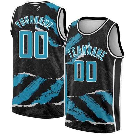 Custom Black Panther Blue-White 3D Pattern Design Torn Paper Style Authentic Basketball Jersey - Sky-Custom