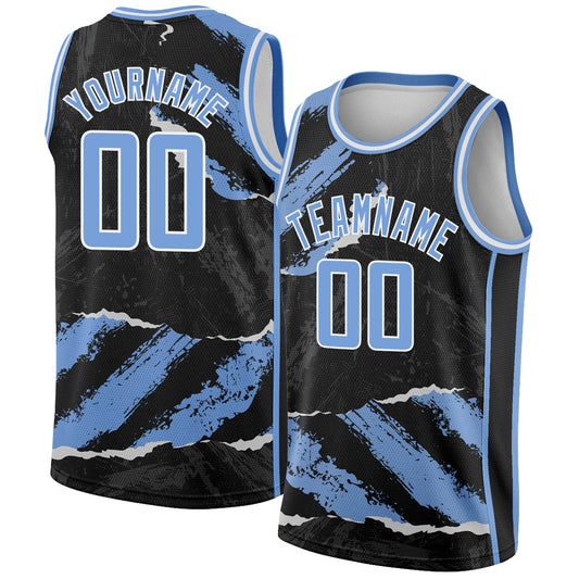 Custom Black Light Blue-White 3D Pattern Design Torn Paper Style Authentic Basketball Jersey - Sky-Custom