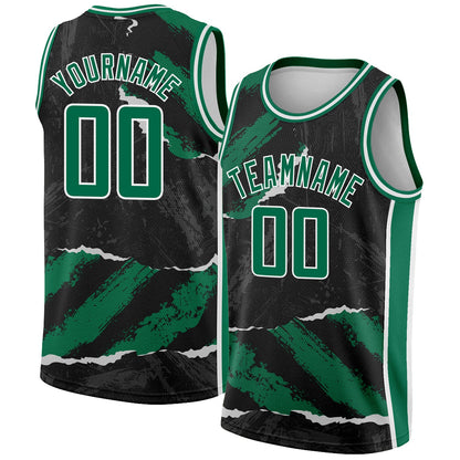 Custom Black Kelly Green-White 3D Pattern Design Torn Paper Style Authentic Basketball Jersey - Sky-Custom