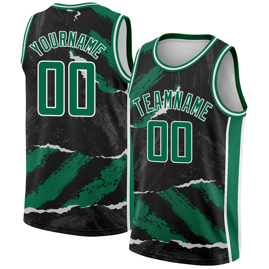 Custom Black Kelly Green-White 3D Pattern Design Torn Paper Style Authentic Basketball Jersey - Sky-Custom