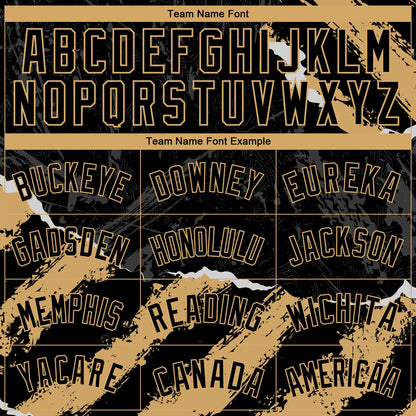 Custom Black Old Gold 3D Pattern Design Torn Paper Style Authentic Basketball Jersey - Sky-Custom