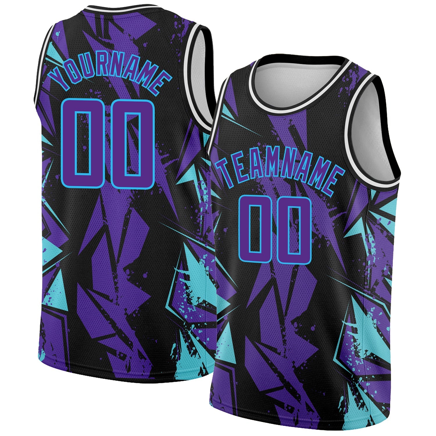 Custom Black Purple-Sky Blue 3D Pattern Design Geometric Shapes Authentic Basketball Jersey - Sky-Custom