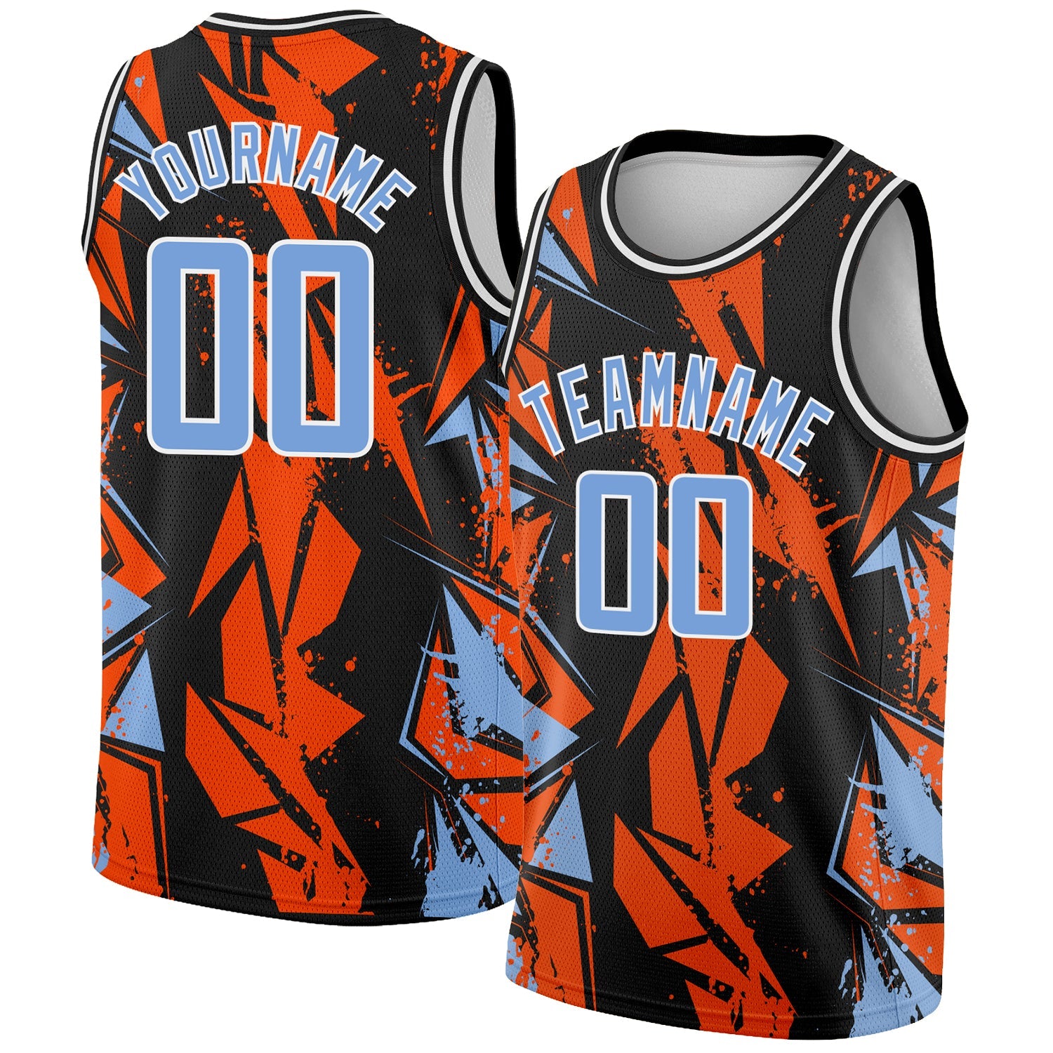 Custom Black Light Blue-Orange 3D Pattern Design Geometric Shapes Authentic Basketball Jersey - Sky-Custom