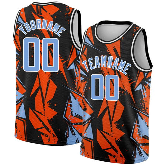 Custom Black Light Blue-Orange 3D Pattern Design Geometric Shapes Authentic Basketball Jersey - Sky-Custom