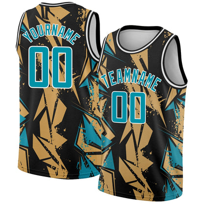 Custom Black Panther Blue-Old Gold 3D Pattern Design Geometric Shapes Authentic Basketball Jersey - Sky-Custom