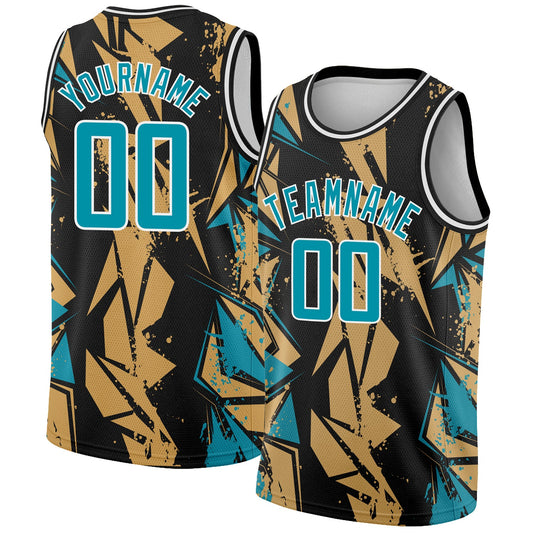 Custom Black Panther Blue-Old Gold 3D Pattern Design Geometric Shapes Authentic Basketball Jersey - Sky-Custom