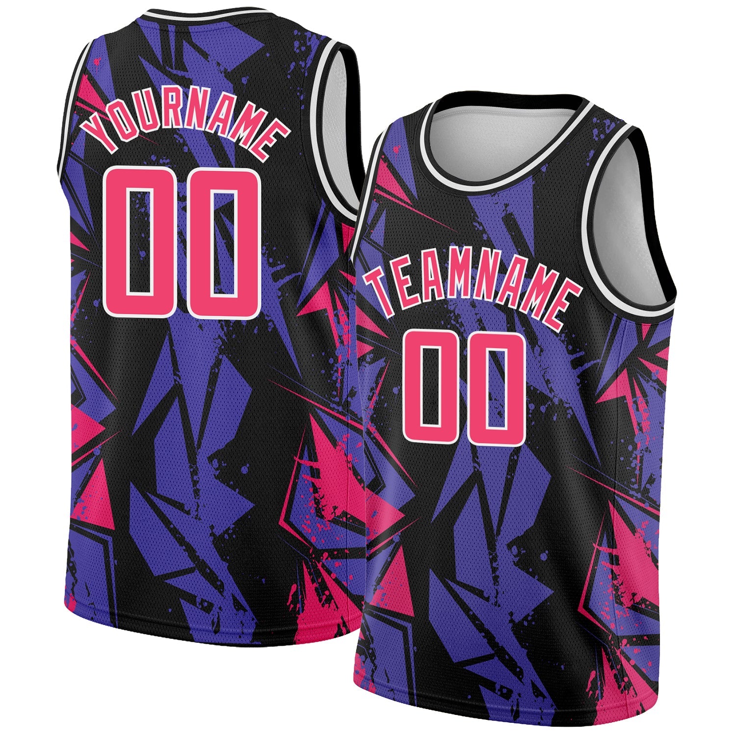 Custom Black Pink-Purple 3D Pattern Design Geometric Shapes Authentic Basketball Jersey - Sky-Custom