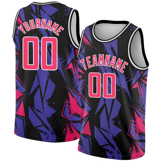 Custom Black Pink-Purple 3D Pattern Design Geometric Shapes Authentic Basketball Jersey - Sky-Custom