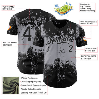 Custom Black Gray 3D Pattern Design Abstract Splatter Grunge Art Authentic Baseball Jersey - Sky-Custom