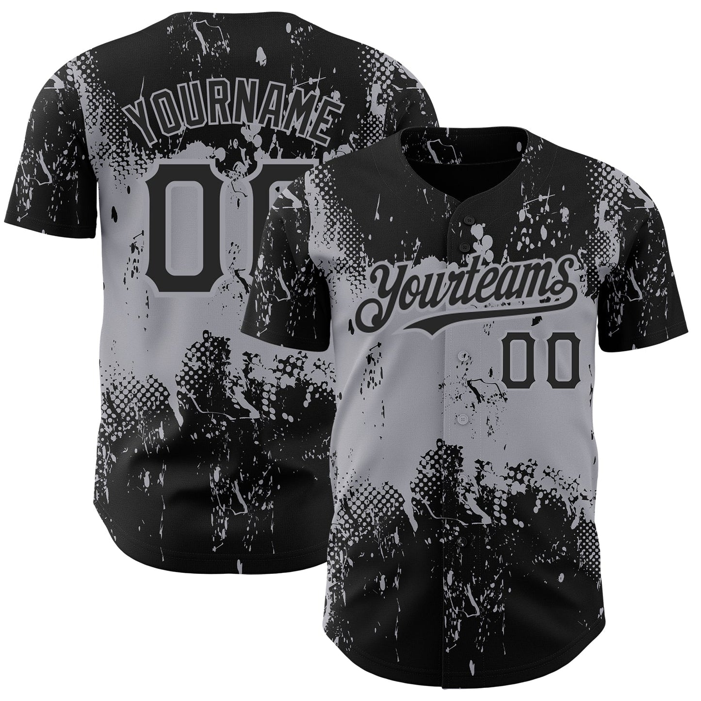 Custom Black Gray 3D Pattern Design Abstract Splatter Grunge Art Authentic Baseball Jersey - Sky-Custom