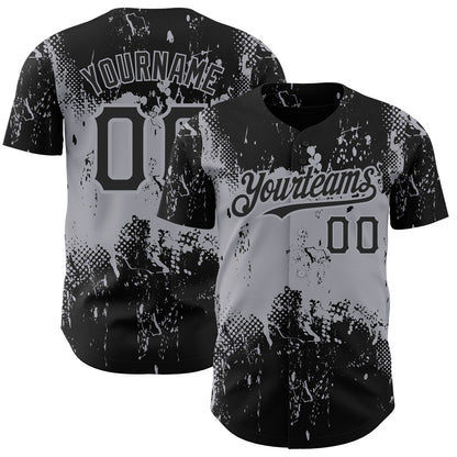 Custom Black Gray 3D Pattern Design Abstract Splatter Grunge Art Authentic Baseball Jersey - Sky-Custom