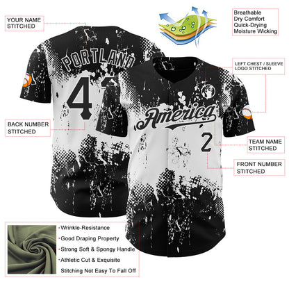 Custom Black White 3D Pattern Design Abstract Splatter Grunge Art Authentic Baseball Jersey - Sky-Custom