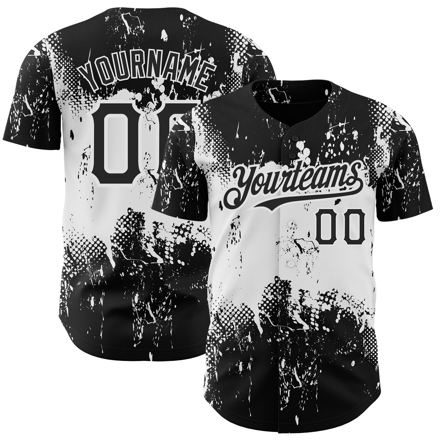Custom Black White 3D Pattern Design Abstract Splatter Grunge Art Authentic Baseball Jersey - Sky-Custom