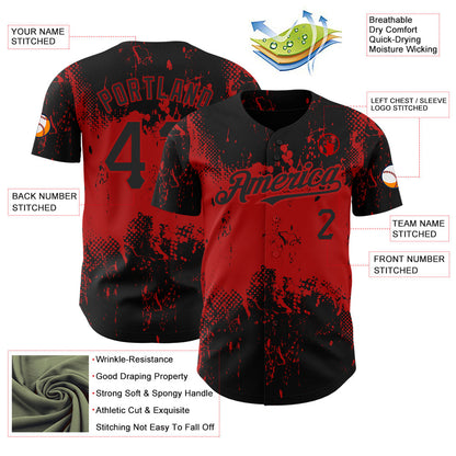 Custom Black Red 3D Pattern Design Abstract Splatter Grunge Art Authentic Baseball Jersey - Sky-Custom