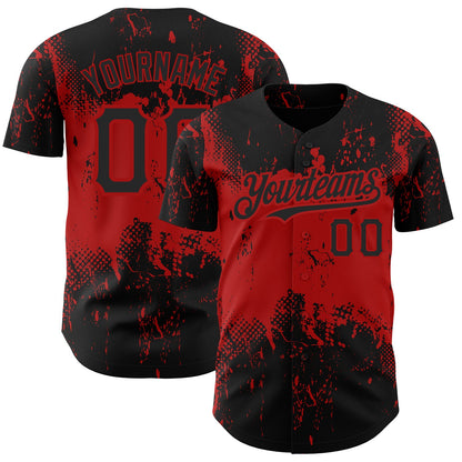 Custom Black Red 3D Pattern Design Abstract Splatter Grunge Art Authentic Baseball Jersey - Sky-Custom