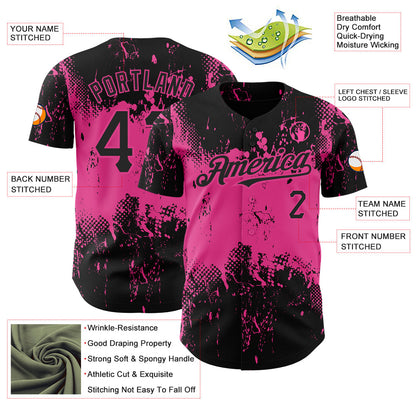 Custom Black Pink 3D Pattern Design Abstract Splatter Grunge Art Authentic Baseball Jersey - Sky-Custom