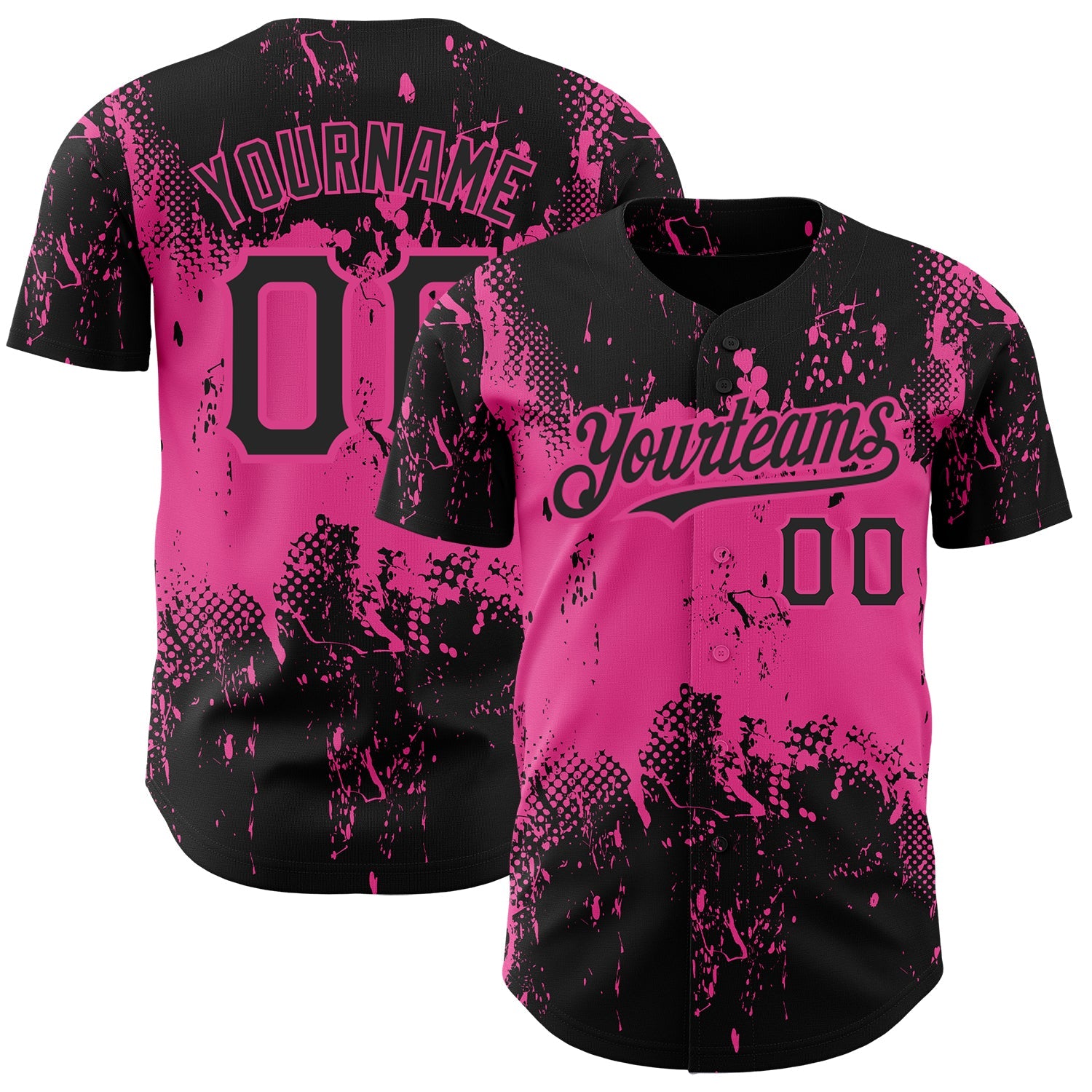 Custom Black Pink 3D Pattern Design Abstract Splatter Grunge Art Authentic Baseball Jersey - Sky-Custom