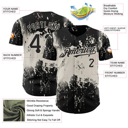 Custom Black Cream 3D Pattern Design Abstract Splatter Grunge Art Authentic Baseball Jersey - Sky-Custom