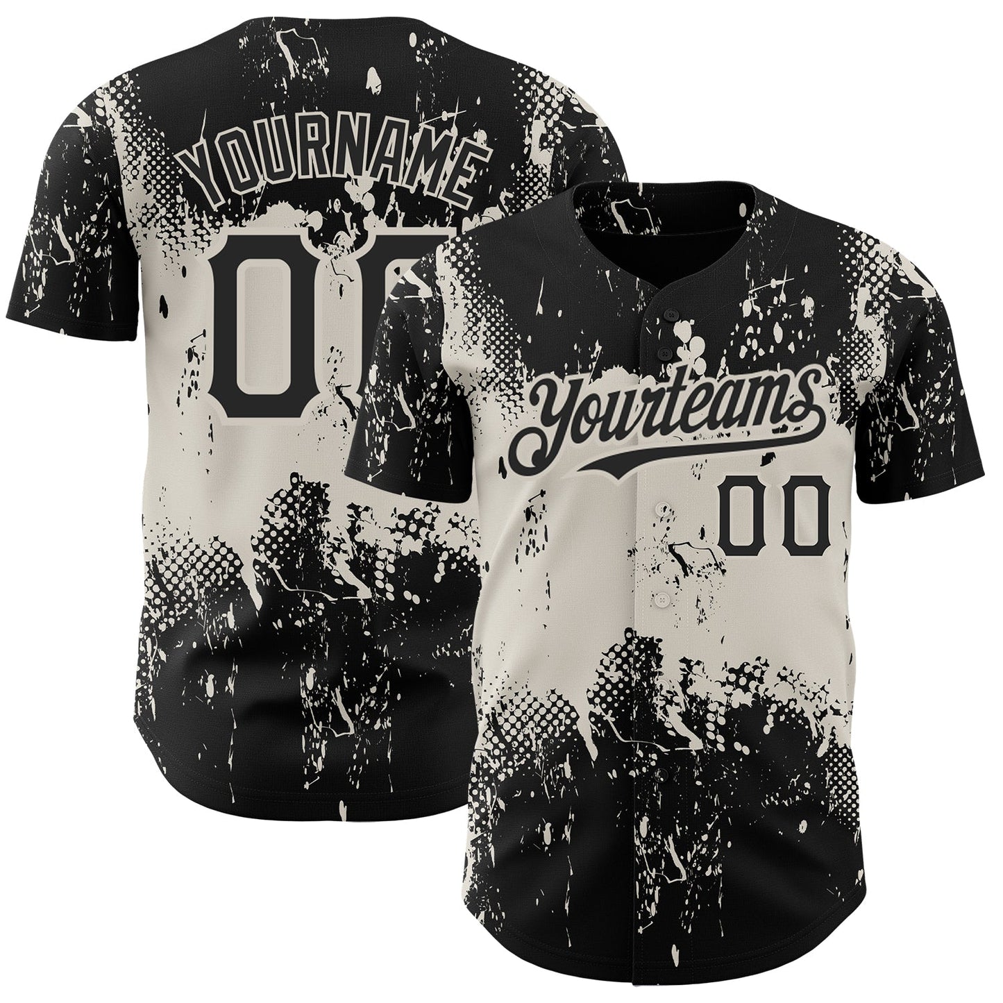 Custom Black Cream 3D Pattern Design Abstract Splatter Grunge Art Authentic Baseball Jersey - Sky-Custom
