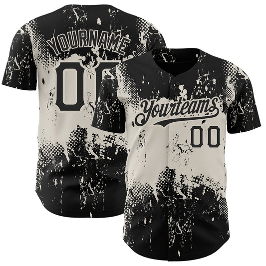 Custom Black Cream 3D Pattern Design Abstract Splatter Grunge Art Authentic Baseball Jersey - Sky-Custom