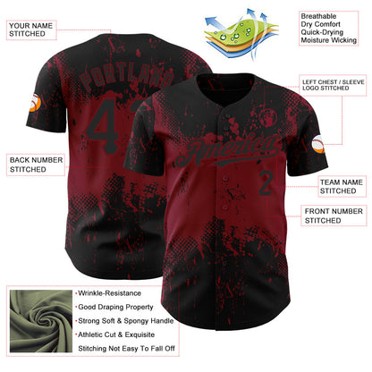 Custom Black Crimson 3D Pattern Design Abstract Splatter Grunge Art Authentic Baseball Jersey - Sky-Custom
