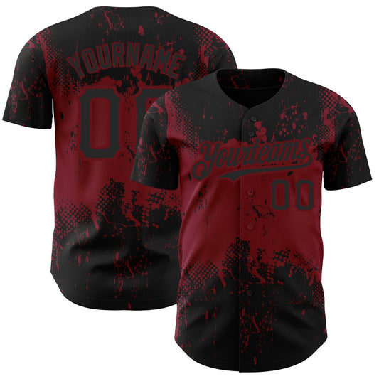 Custom Black Crimson 3D Pattern Design Abstract Splatter Grunge Art Authentic Baseball Jersey - Sky-Custom