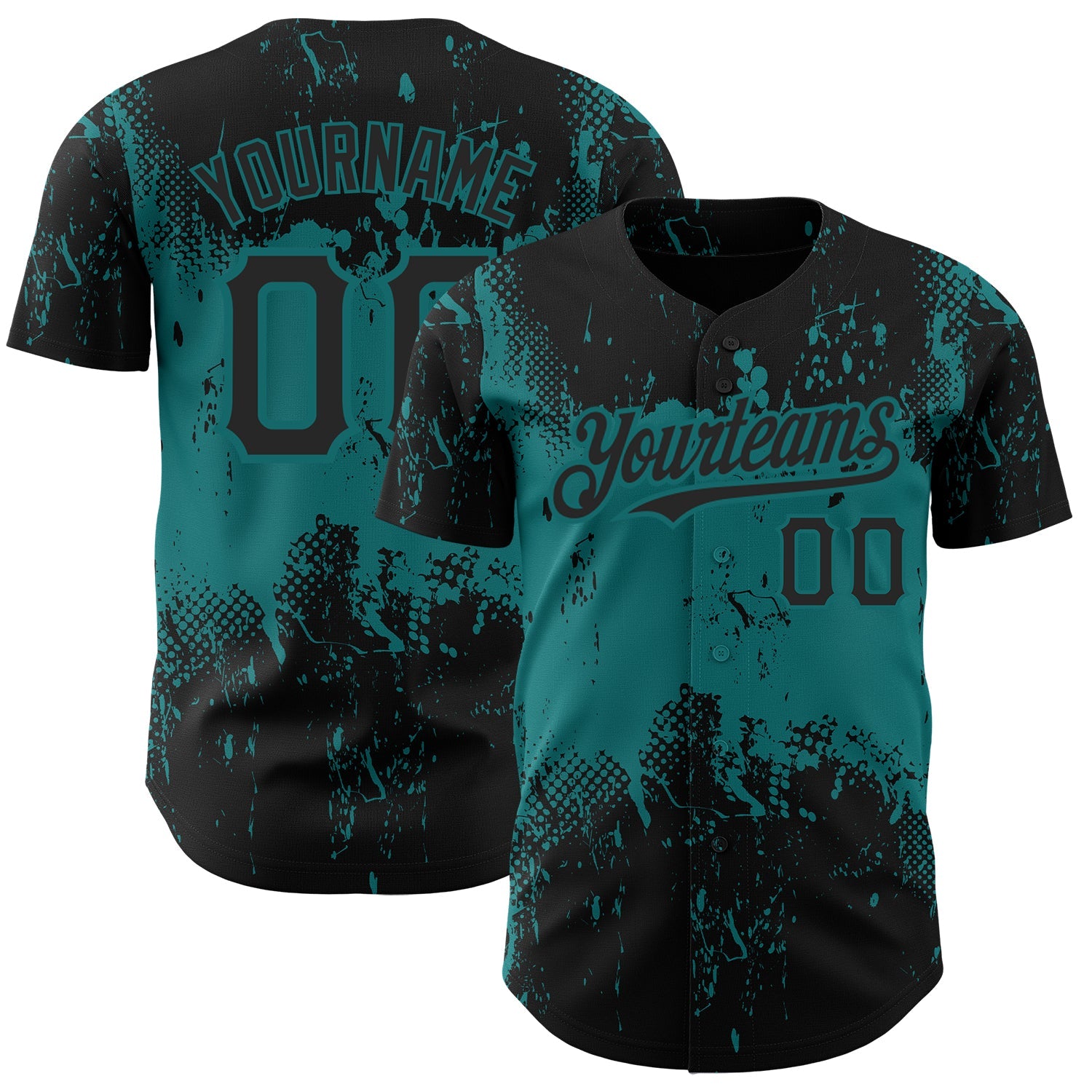 Custom Black Teal 3D Pattern Design Abstract Splatter Grunge Art Authentic Baseball Jersey - Sky-Custom