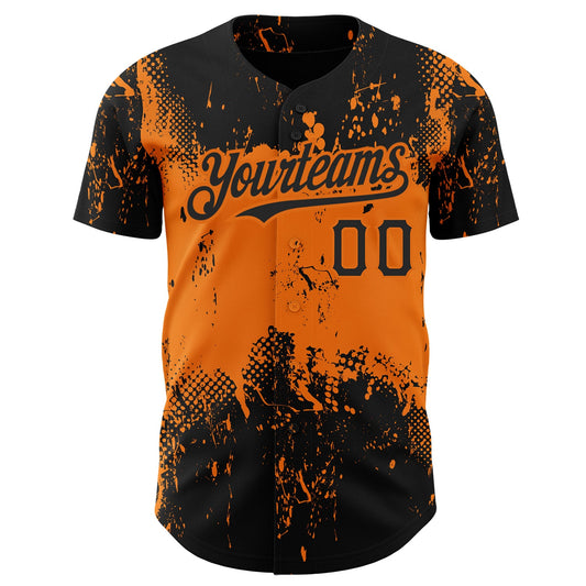 Custom Black Bay Orange 3D Pattern Design Abstract Splatter Grunge Art Authentic Baseball Jersey - Sky-Custom