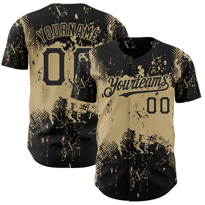 Custom Black Vegas Gold 3D Pattern Design Abstract Splatter Grunge Art Authentic Baseball Jersey - Sky-Custom