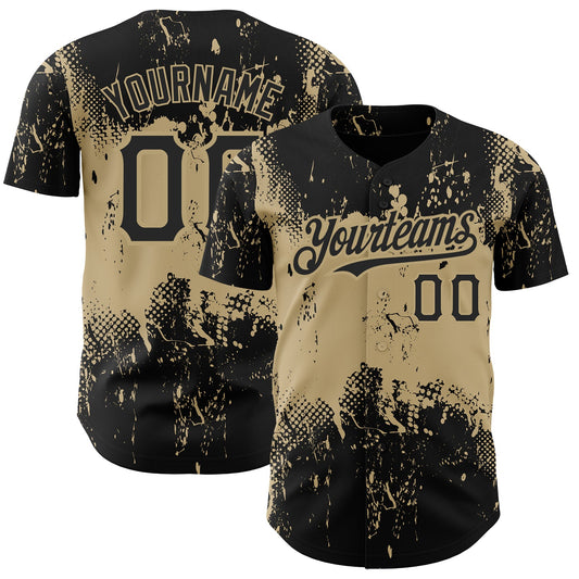 Custom Black Vegas Gold 3D Pattern Design Abstract Splatter Grunge Art Authentic Baseball Jersey - Sky-Custom