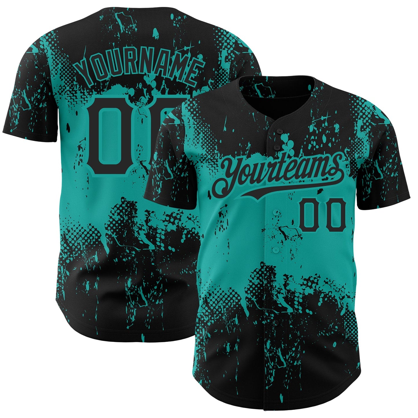 Custom Black Aqua 3D Pattern Design Abstract Splatter Grunge Art Authentic Baseball Jersey - Sky-Custom