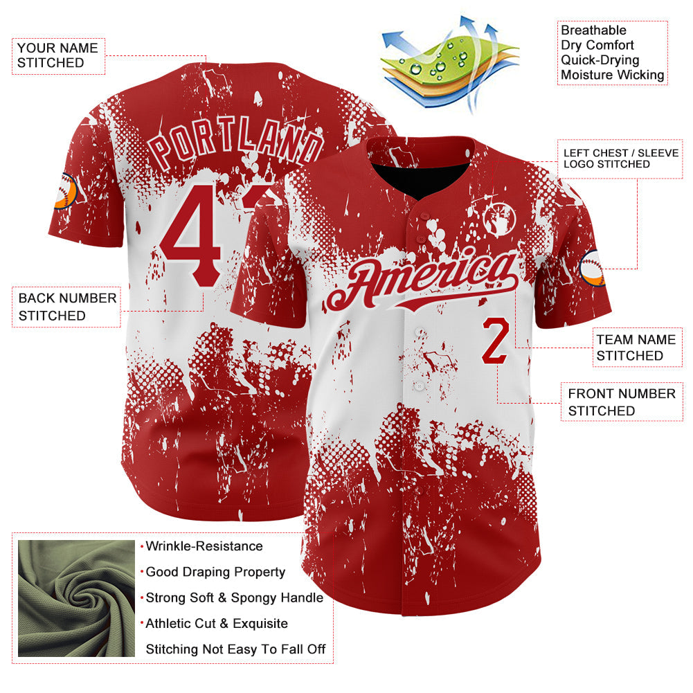 Custom Red White 3D Pattern Design Abstract Splatter Grunge Art Authentic Baseball Jersey - Sky-Custom