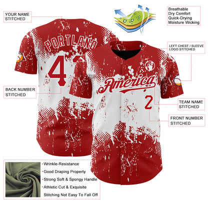 Custom Red White 3D Pattern Design Abstract Splatter Grunge Art Authentic Baseball Jersey - Sky-Custom