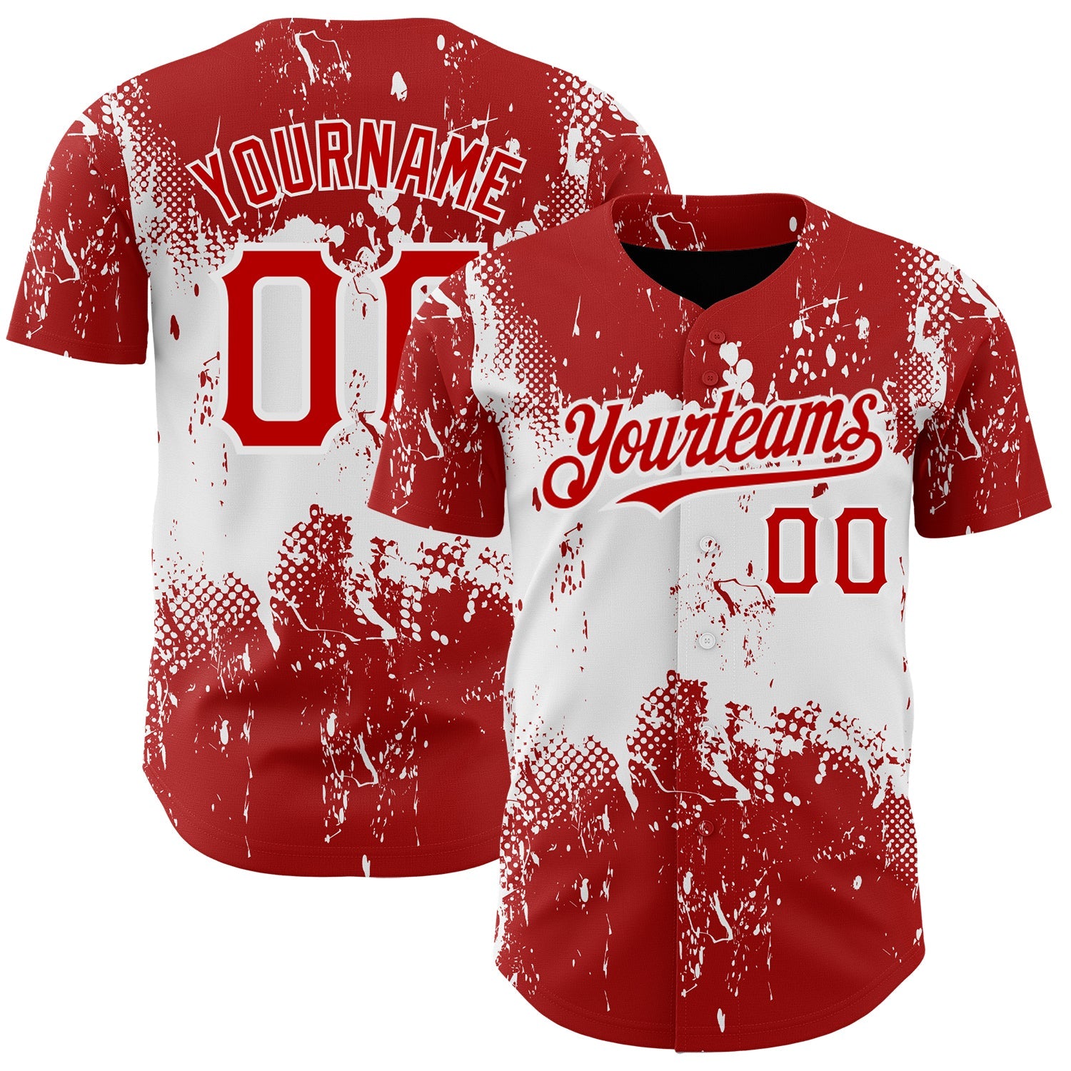 Custom Red White 3D Pattern Design Abstract Splatter Grunge Art Authentic Baseball Jersey - Sky-Custom