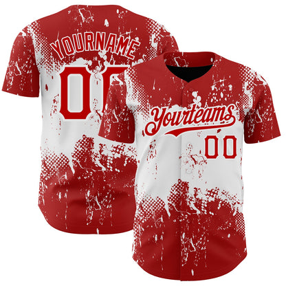 Custom Red White 3D Pattern Design Abstract Splatter Grunge Art Authentic Baseball Jersey - Sky-Custom