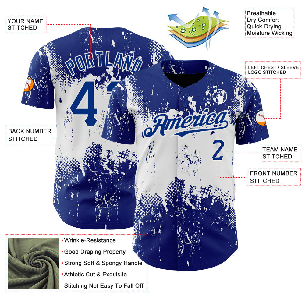 Custom Royal White 3D Pattern Design Abstract Splatter Grunge Art Authentic Baseball Jersey - Sky-Custom