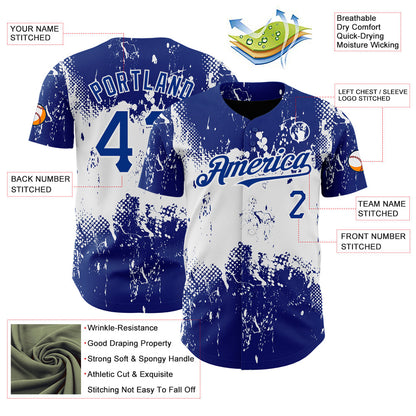 Custom Royal White 3D Pattern Design Abstract Splatter Grunge Art Authentic Baseball Jersey - Sky-Custom