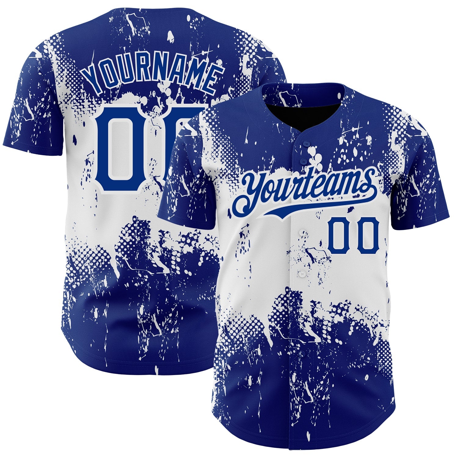Custom Royal White 3D Pattern Design Abstract Splatter Grunge Art Authentic Baseball Jersey - Sky-Custom