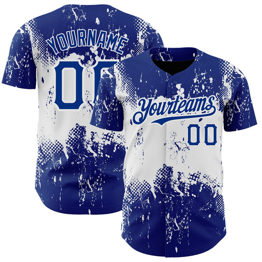 Custom Royal White 3D Pattern Design Abstract Splatter Grunge Art Authentic Baseball Jersey - Sky-Custom