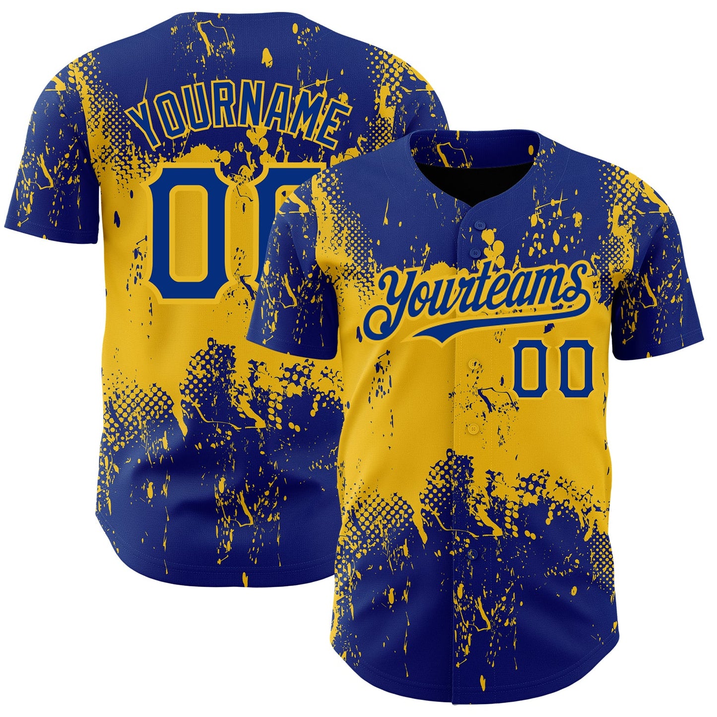 Custom Royal Yellow 3D Pattern Design Abstract Splatter Grunge Art Authentic Baseball Jersey - Sky-Custom
