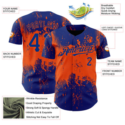 Custom Royal Orange 3D Pattern Design Abstract Splatter Grunge Art Authentic Baseball Jersey - Sky-Custom