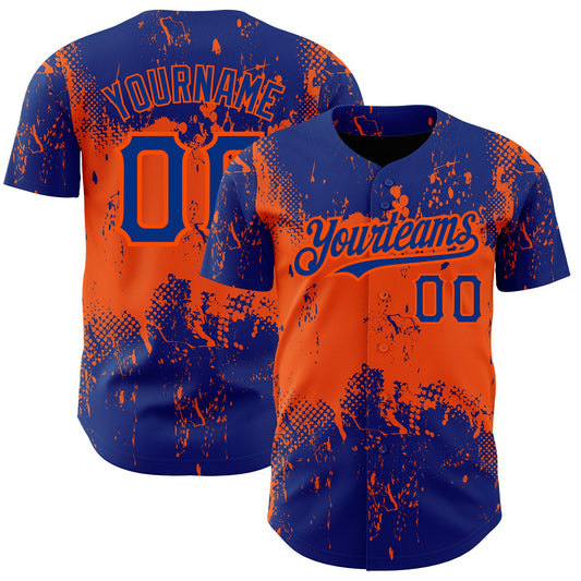 Custom Royal Orange 3D Pattern Design Abstract Splatter Grunge Art Authentic Baseball Jersey - Sky-Custom