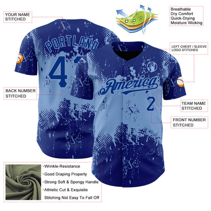 Custom Royal Light Blue 3D Pattern Design Abstract Splatter Grunge Art Authentic Baseball Jersey - Sky-Custom