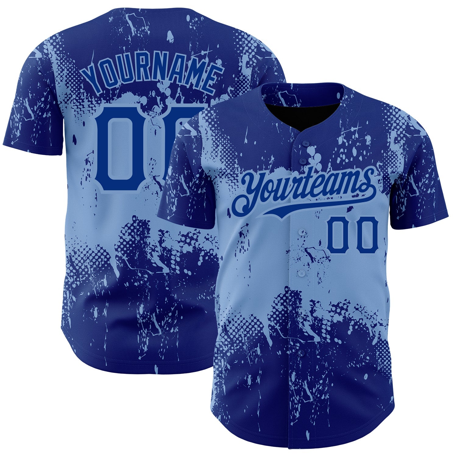 Custom Royal Light Blue 3D Pattern Design Abstract Splatter Grunge Art Authentic Baseball Jersey - Sky-Custom