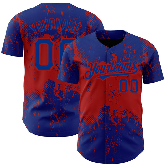 Custom Royal Red 3D Pattern Design Abstract Splatter Grunge Art Authentic Baseball Jersey - Sky-Custom