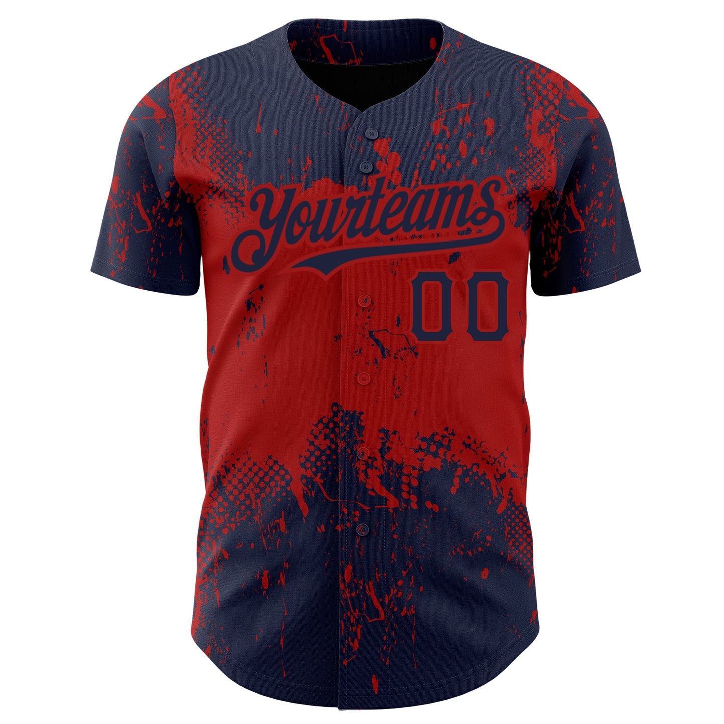 Custom Navy Red 3D Pattern Design Abstract Splatter Grunge Art Authentic Baseball Jersey - Sky-Custom