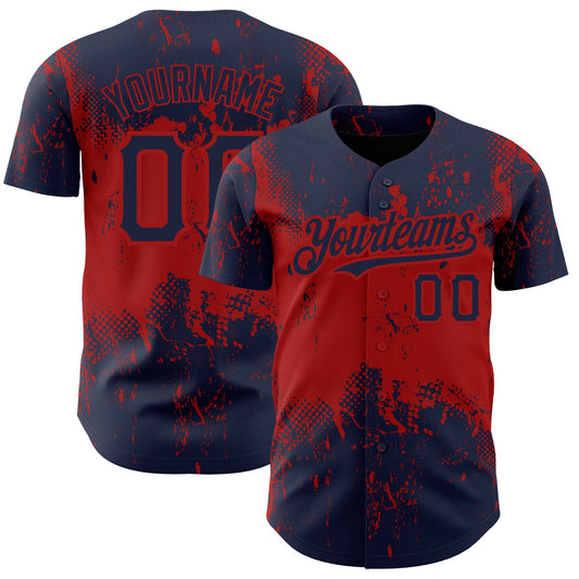 Custom Navy Red 3D Pattern Design Abstract Splatter Grunge Art Authentic Baseball Jersey - Sky-Custom